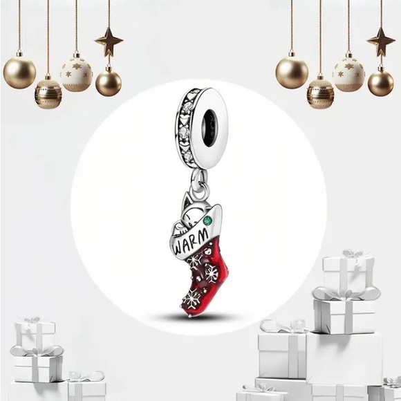Pandora 925 Silver & Red Christmas Stocking Charm Pendant engraved Warm & Home - Picture 8 of 10